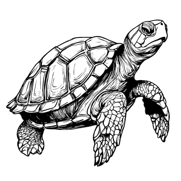 Ilustração animal vetorial de tartaruga para desenho de desenho de tatuagem em fundo branco