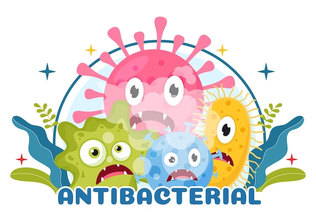 Ilustração antibacteriana com infecção por vírus e controle de bactérias micróbios em saúde de higiene
