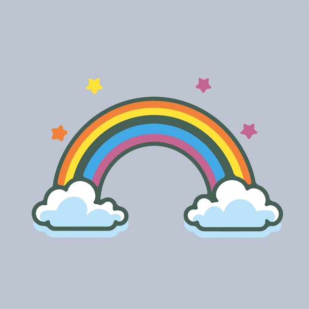 Ilustração arco-íris com nuvens ícone vetorial