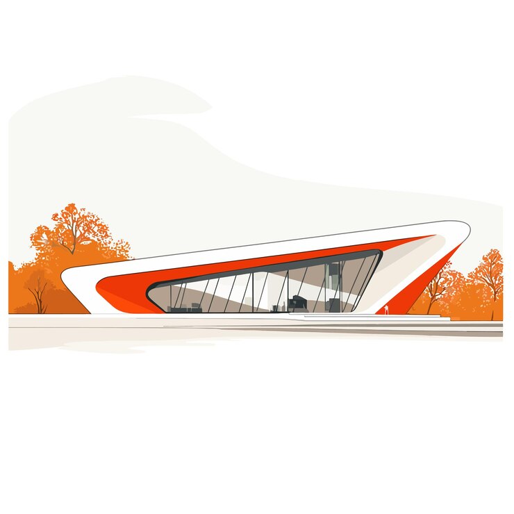 Vetor ilustração arquitetônica futurista laranja e branca