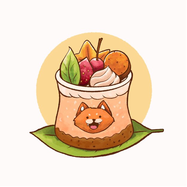 Vetor ilustração artística da cobertura de bolo de morango com smoothies