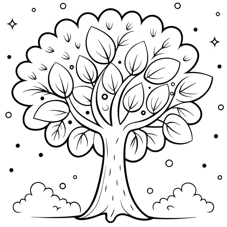Vetor ilustração artística de linha de árvore desenhada à mão
