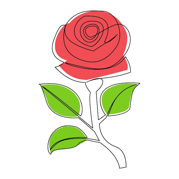 Vetor ilustração artística vetorial contínua de uma linha de flor de rosa vermelha em fundo branco pro vector