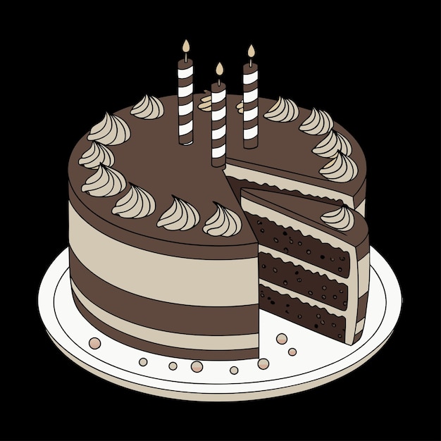 Ilustração artística vetorial de bolo de aniversário