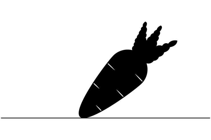 Vetor ilustração artística vetorial de silhueta de cenoura e desenho de contorno isolado