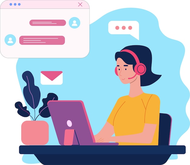ilustração Assistente on-line Ajuda ao usuário Perguntas frequentes Trabalhador de call center