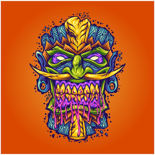 Ilustração assustadora do monstro havaiano da máscara tiki bar