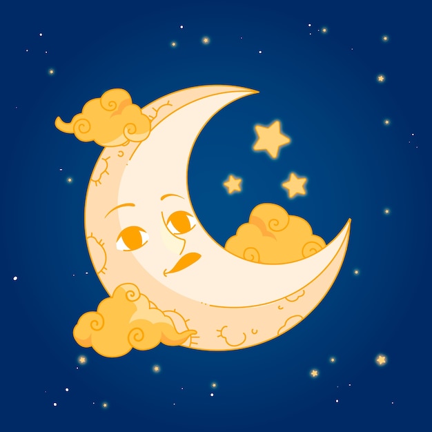 Ilustração astronômica da lua crescente desenhada à mão