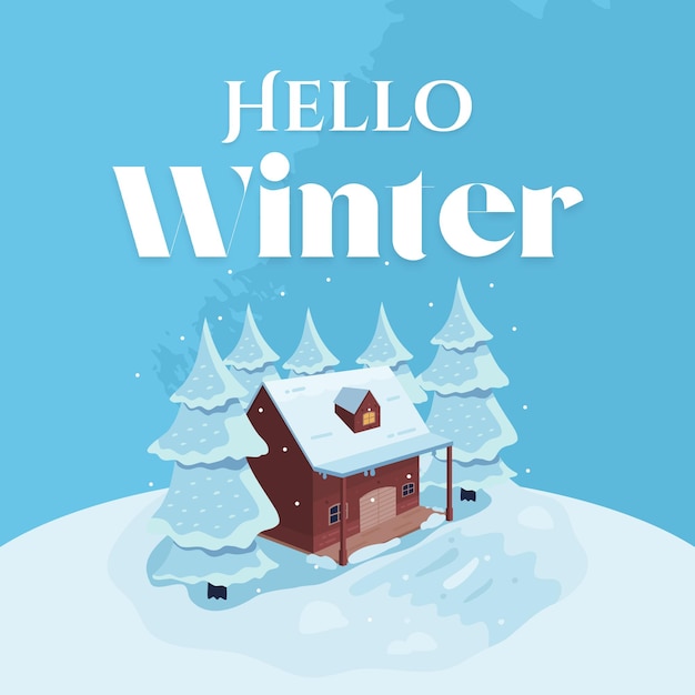 Ilustração azul Hello Winter Post no Instagram