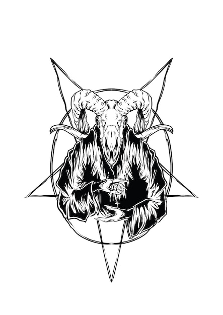 Ilustração baphomet god com estilo de gravura