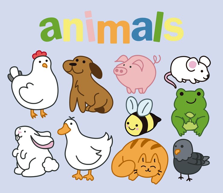 Vetor ilustração bonita de animais domésticos e animais de fazenda