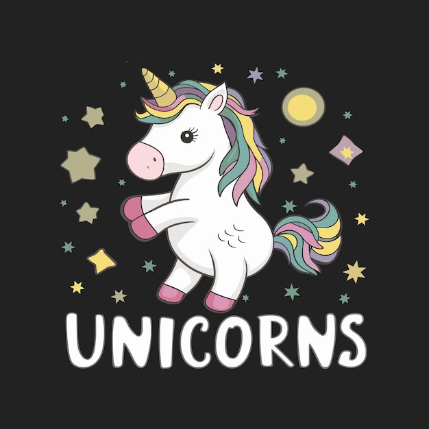 Ilustração bonita de unicórnio para design de camiseta Vector de unicórneo Vector de desenho animado Unicórnio Princesa