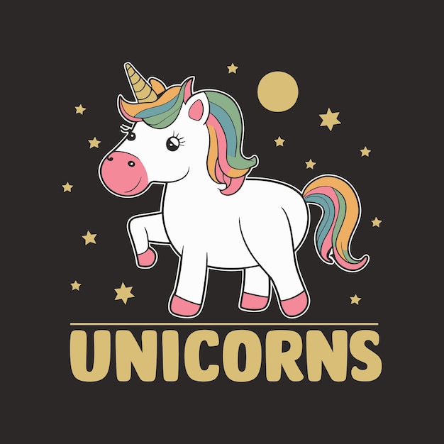 Ilustração bonita de unicórnio para design de camiseta Vector de unicórneo Vector de desenho animado Unicórnio Princesa