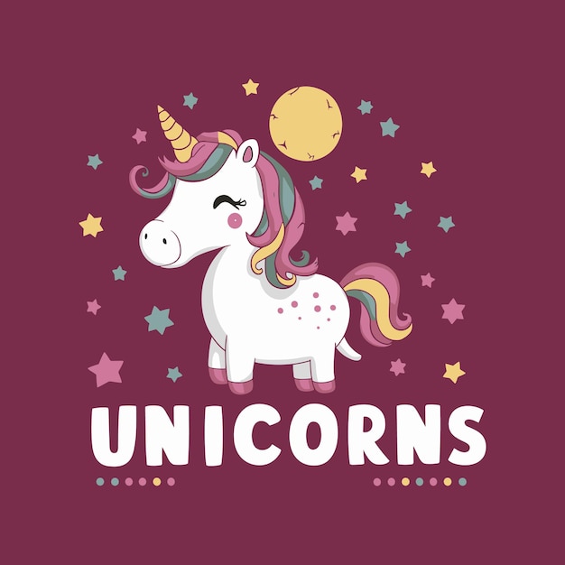 Ilustração bonita de unicórnio para design de camiseta Vector de unicórneo Vector de desenho animado Unicórnio Princesa