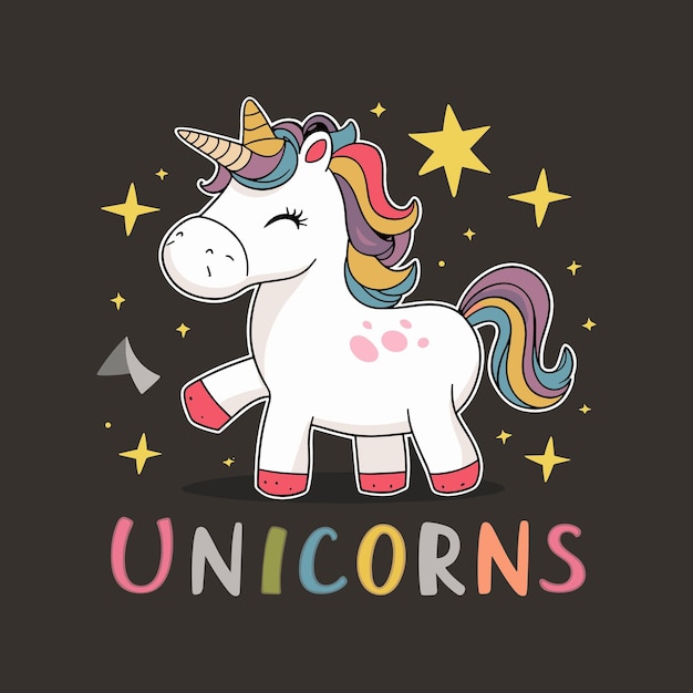 Ilustração bonita de unicórnio para design de camiseta Vector de unicórneo Vector de desenho animado Unicórnio Princesa