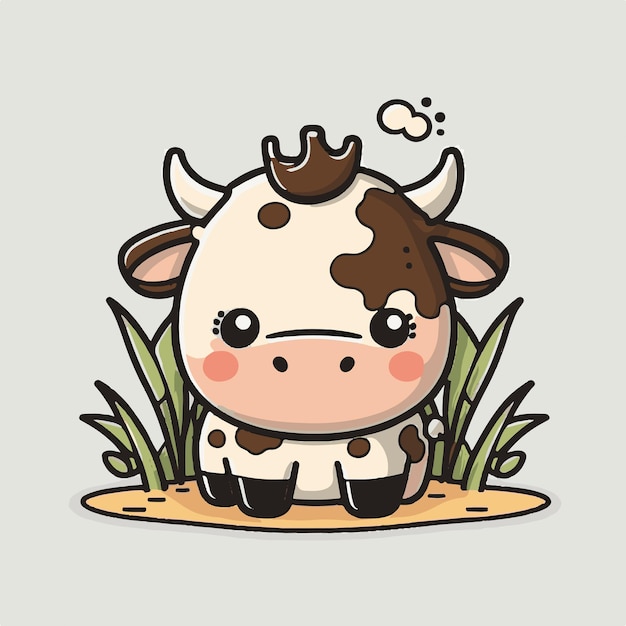 Vetor ilustração bonita de vaca chibi kawaii