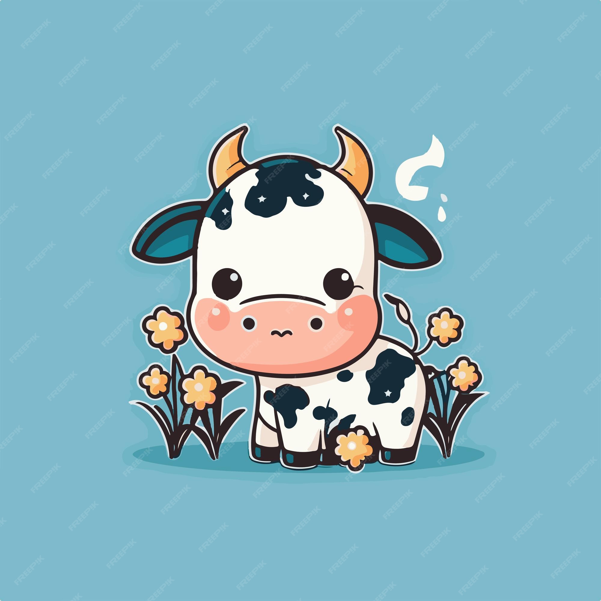 vaca kawaii colorida em belo estilo em fundo branco. ilustração