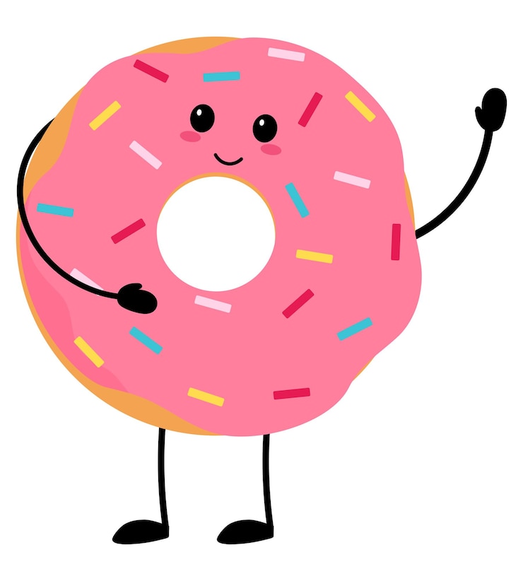 Vetor ilustração bonito dos desenhos animados de donut com rosto humano a sorrir. ilustração dos desenhos animados de padaria de comida.