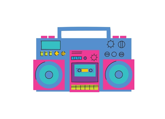 Ilustração boombox leitor de cassetes gravador de cassetes retro leitor de música vetor do estilo dos anos 90 ilustração da moda dos anos 90 nostalgia dos anos 90