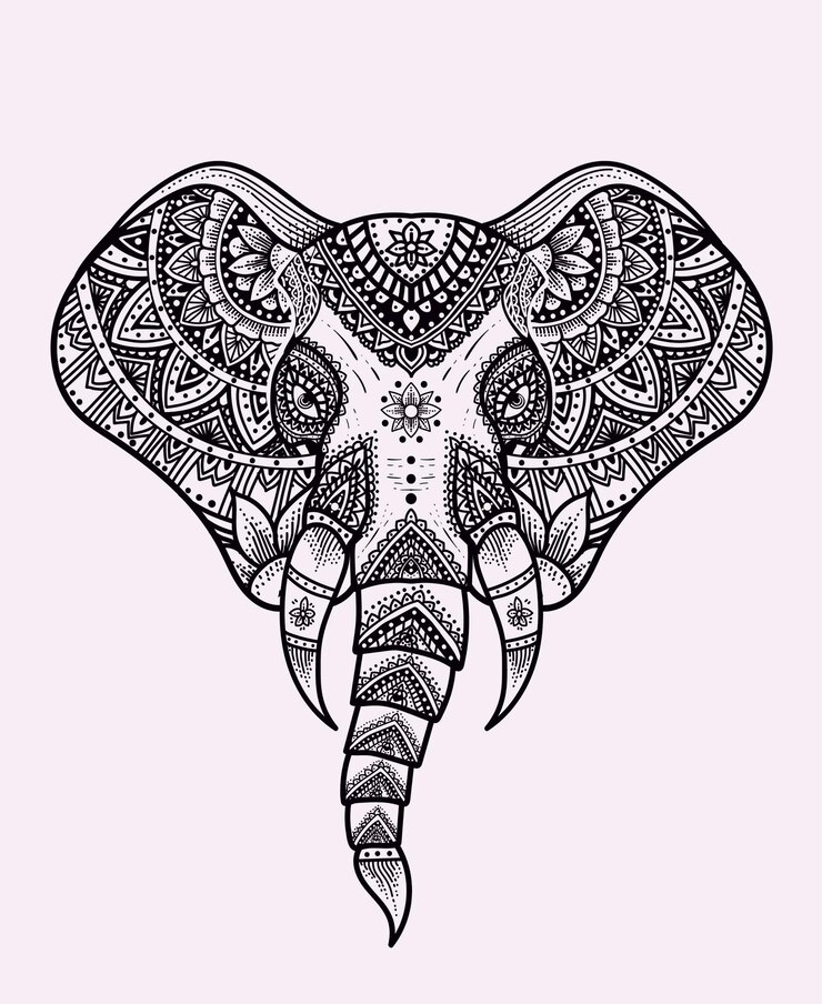 Vetor ilustração cabeça de elefante com ornamento mandala vintage.
