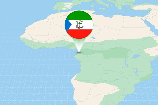 Ilustração cartográfica da guiné equatorial com a bandeira ilustração cartográfica da guiné equatorial