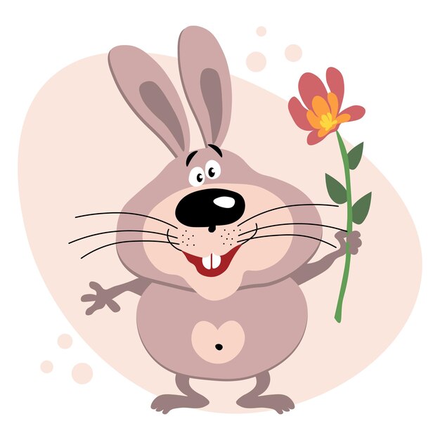 Ilustração, coelhinho engraçado bonito com uma flor em um fundo abstrato. cores pastel.