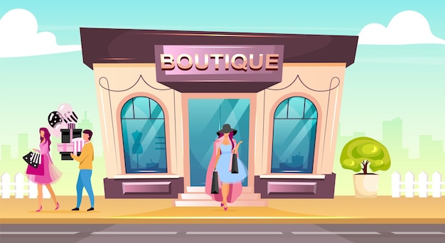 Ilustração colorida de design plano frontal de boutique