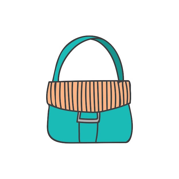 Ilustração colorida de doodle de bolsa de mão de mulher em vetor