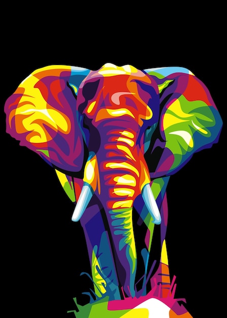 Ilustração colorida de elefante em estilo wpap pop art