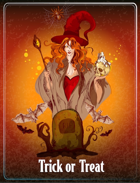 Ilustração colorida de Halloween. Doçura ou travessura