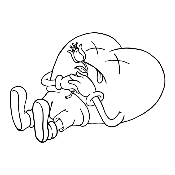 Vetor ilustração colorida de mascote de coração morto de desenho animado