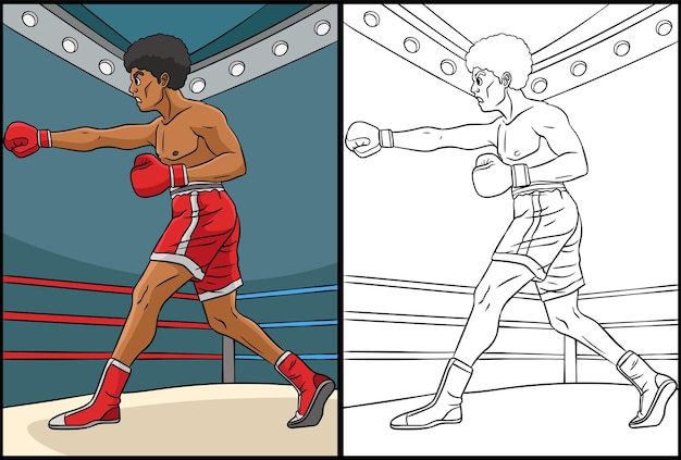 Ilustração colorida de página para colorir de boxe