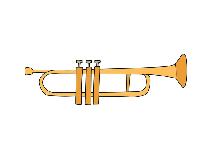 Vetor ilustração colorida de rabiscos de trompete de bronze em vetor