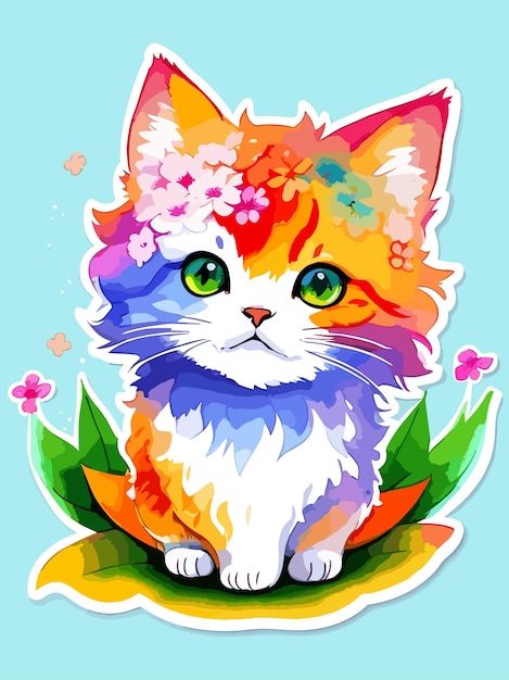 Vetor ilustração colorida de respingos de cor vetorial de uma pintura colorida de design de gato fofo