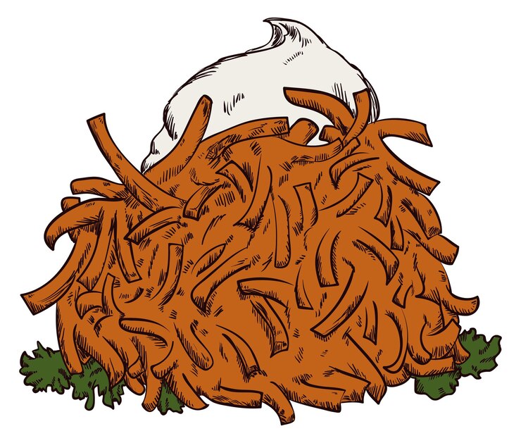 Vetor ilustração colorida de um delicioso prato de latke feito com batatas com creme de leite em estilo desenhado à mão
