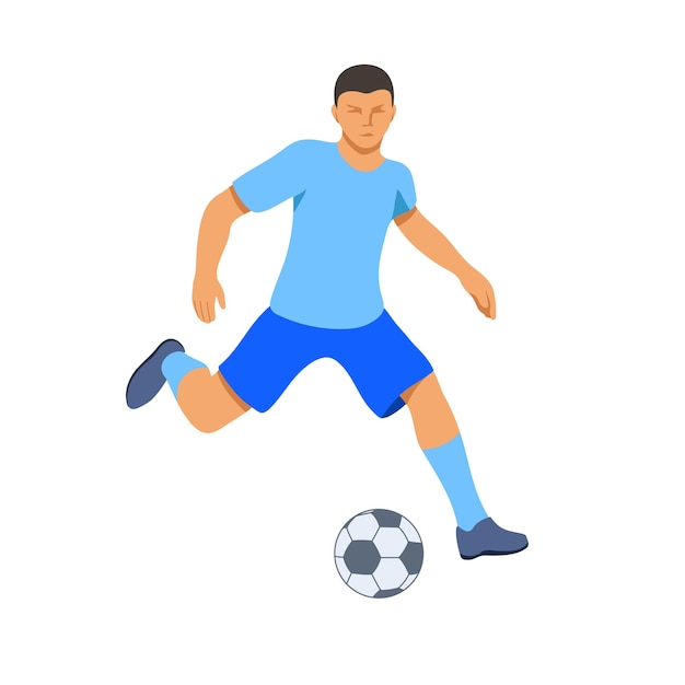 Ilustração colorida de um jogador de futebol com uma bola um jogador de futebol está chutando uma bola um jogo de esportes isolado em fundo branco gráficos vetoriais