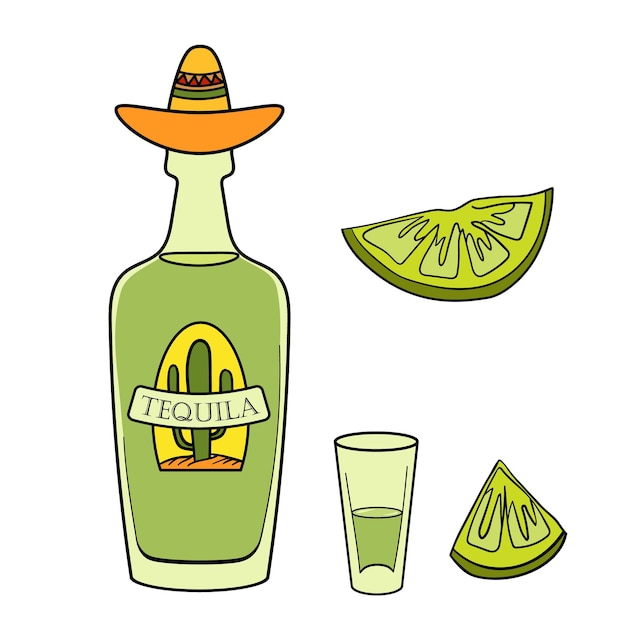 Vetor ilustração colorida de uma tequila culinária mexicana tradicional comida latina e bebidas