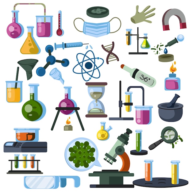 Ilustração colorida do equipamento de laboratório científico