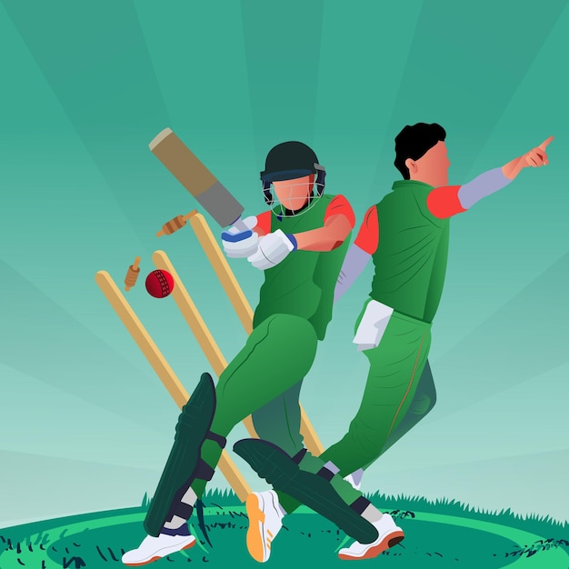 Ilustração colorida do jogador batedor jogando críquete
