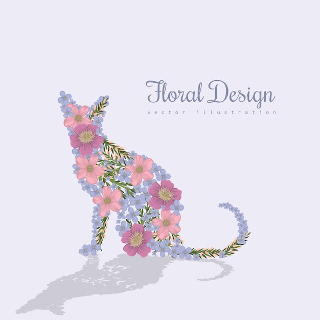 Ilustração colorida do vetor da arte com gato e as flores bonitos.
