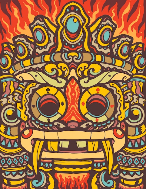 Ilustração colorida dos desenhos animados do totem asteca