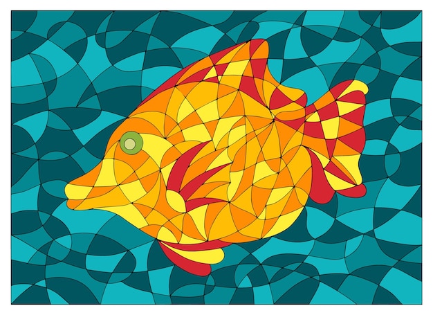 Ilustração colorida em estilo vitral com peixes abstratos