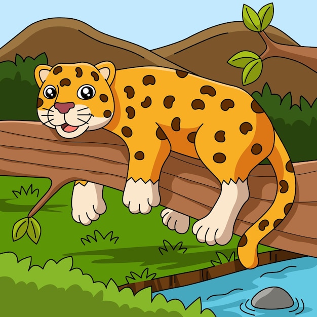 Vetor ilustração colorida em vetor de desenho animado jaguar