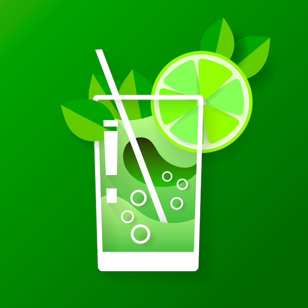 Ilustração com copo de mojito em design plano.