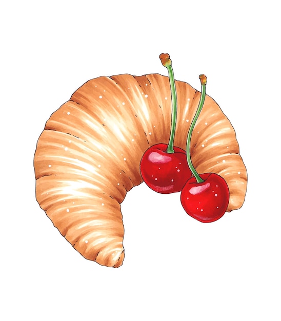 Ilustração com croissant e cereja