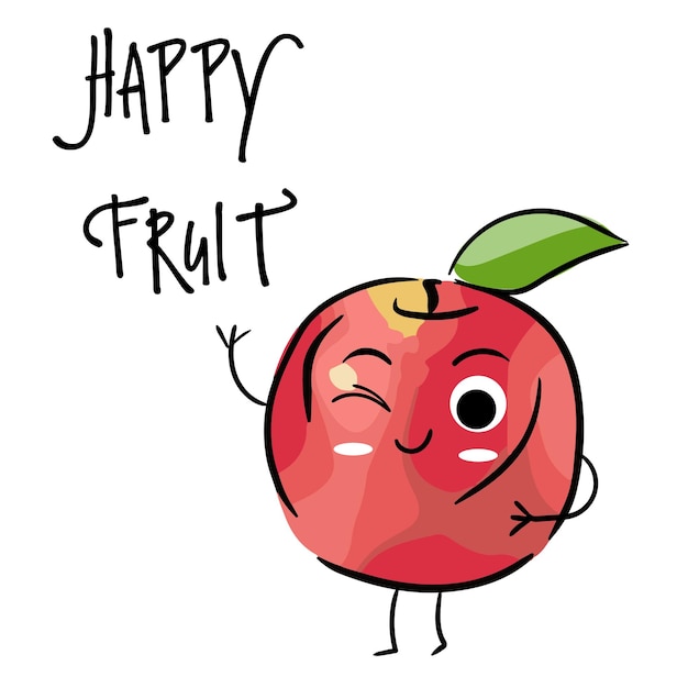 Ilustração com frutas alegres desenhadas à mão de maçã