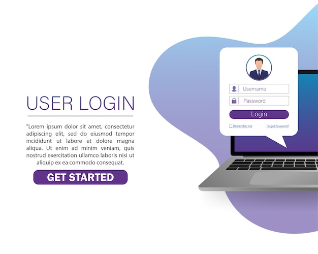 Vetor ilustração com laptop de login do usuário. ,. ilustração do ícone do laptop.