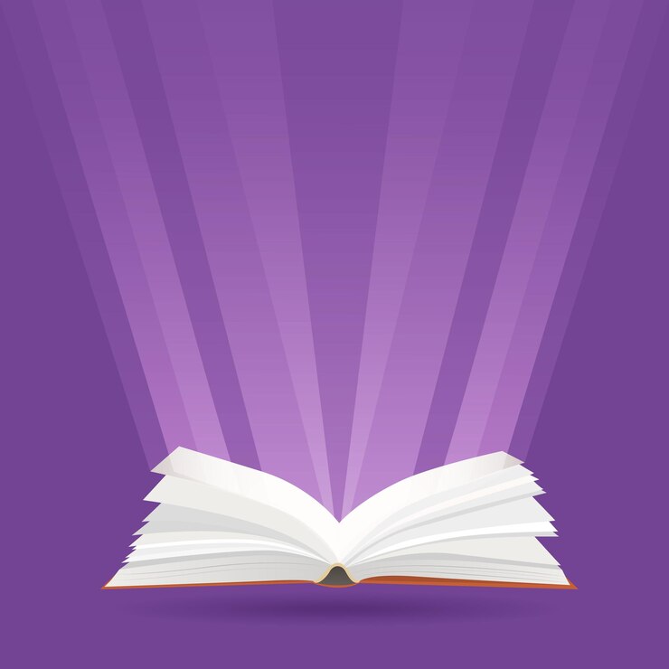Vetor ilustração com livro aberto e raios de luz. conhecimento