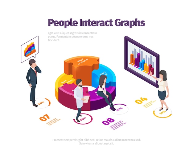 Ilustração com pessoas interagindo com gráficos