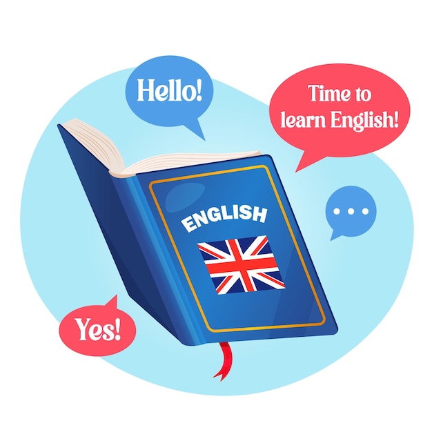 Ilustração conceitual com livro de inglês para aprender línguas estrangeiras
